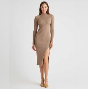 Quince Eco-Knit Mockneck Midi Brown Dress